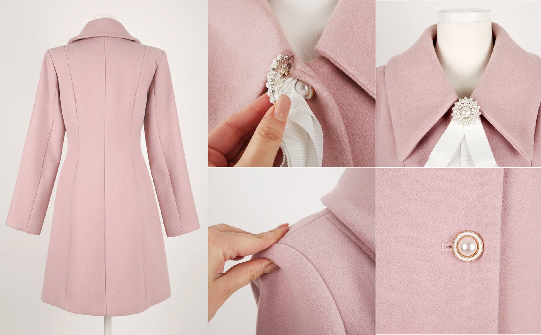 Romantic Style Winter Coat for Women / Korean Style Big Size Flat Collar Jacket with Ribbon Brooch / A-line Jacket / Plus Size Jacket