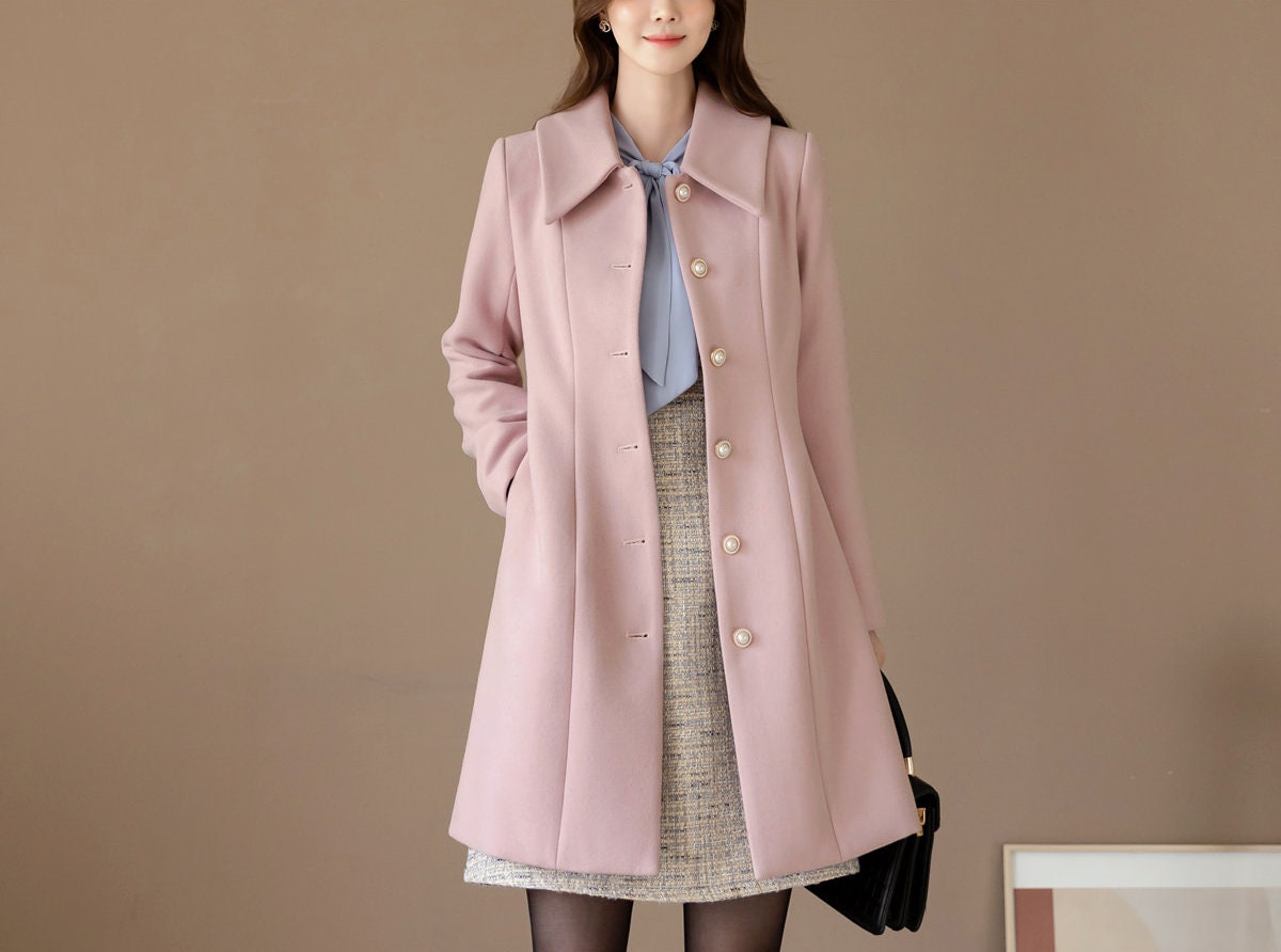 Romantic Style Winter Coat for Women / Korean Style Big Size Flat Collar Jacket with Ribbon Brooch / A-line Jacket / Plus Size Jacket