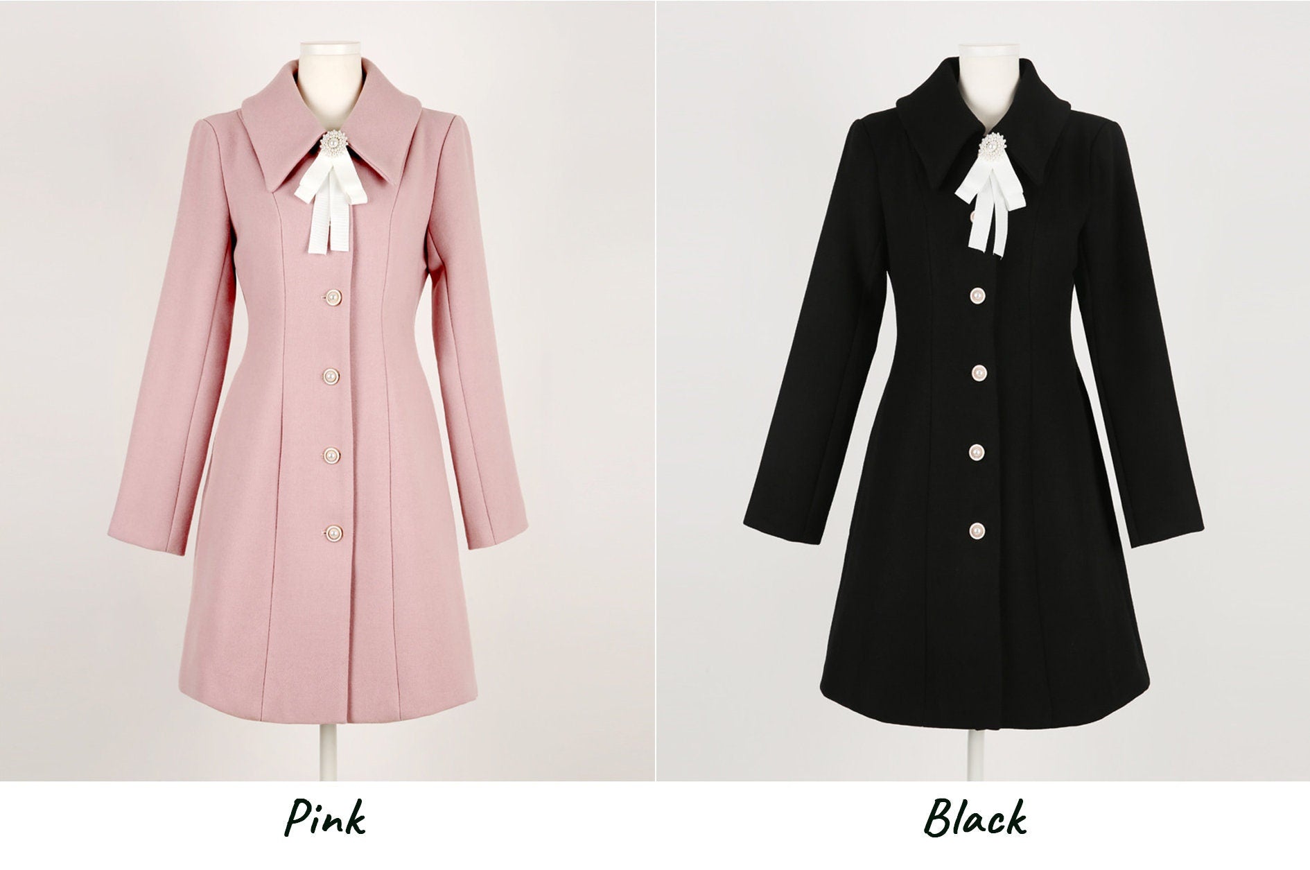 Romantic Style Winter Coat for Women / Korean Style Big Size Flat Collar Jacket with Ribbon Brooch / A-line Jacket / Plus Size Jacket