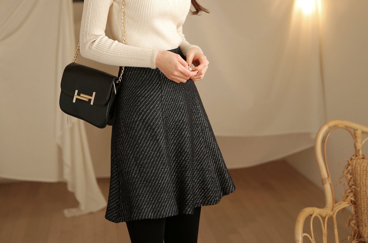 Elegant Feminin Mini Skirt / Korean Style Office Look Skirt / Daily Winter Mini Skirt