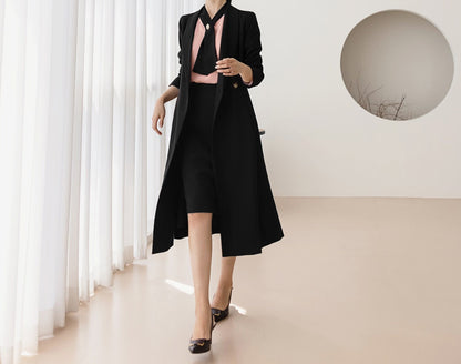 One Button Midi Dress Jacket Coat / Korean Style Elegant Feminin Midi Dress with Belt / Long Sleeve Chic Luxury Jacket Style Dress