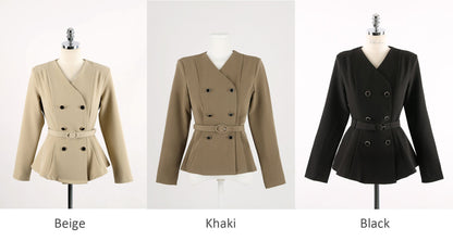 Korean Style Double Breasted Blazer with Belt Blouse / Double Breasted Top Jacket / Daily Blouse Jacket