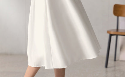 Elegant Feminin Shirtdress with Belt / Korean Style Hidden Button Long Dress / Spring Summer Midi Dress in Ivory Color