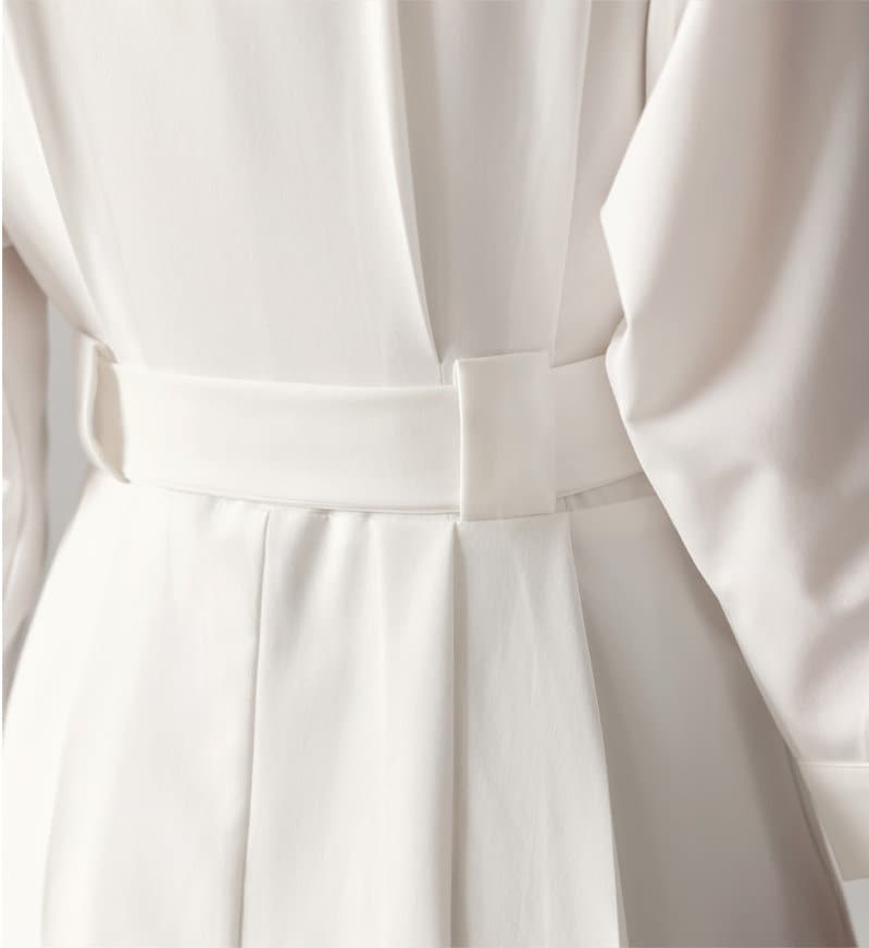 Elegant Feminin Shirtdress with Belt / Korean Style Hidden Button Long Dress / Spring Summer Midi Dress in Ivory Color