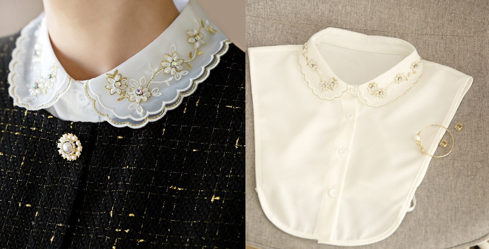 Elegant Feminine Inner Collar / Korean Style White and Gold Inner Collar / Luxury wear Elegant Collar