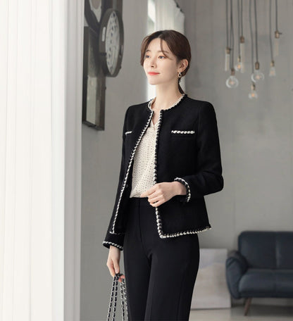 Classic Elegant Soft Jacket / Korean Style Long Sleeve Jacket / Korean Style Classic Femine Jacket Black