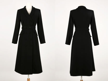 Korean Style Double Breasted Blazer Dress / V Neck Elegant Feminin Long Dress with Belt / Jacket Style Modern Chic Midi Dress