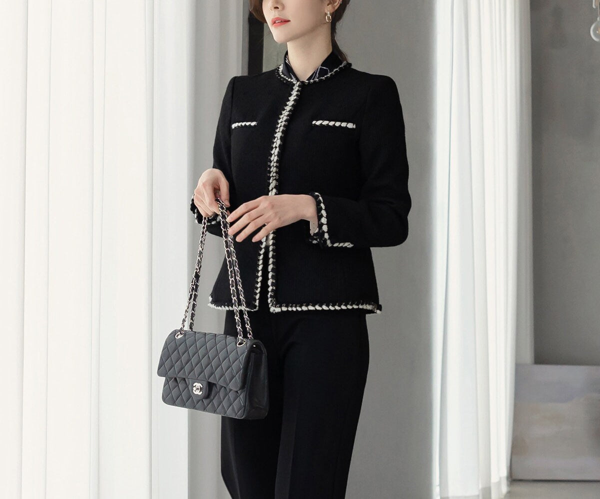 Classic Elegant Soft Jacket / Korean Style Long Sleeve Jacket / Korean Style Classic Femine Jacket Black