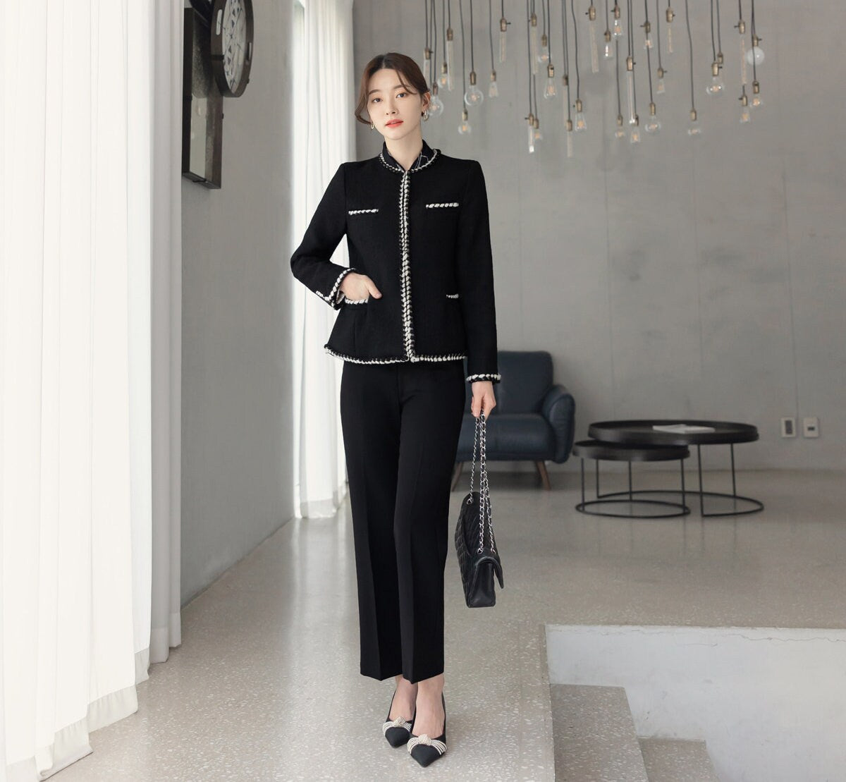 Classic Elegant Soft Jacket / Korean Style Long Sleeve Jacket / Korean Style Classic Femine Jacket Black