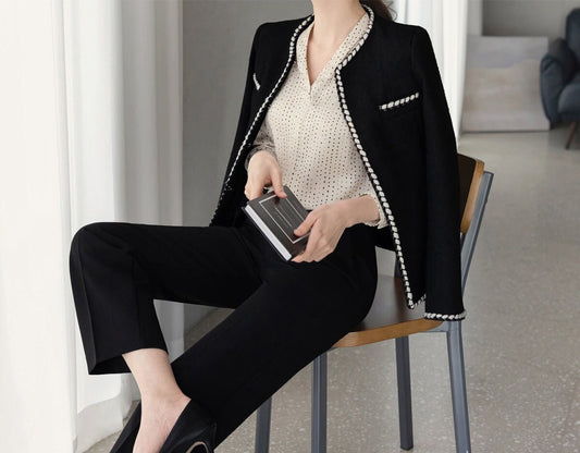 Classic Elegant Soft Jacket / Korean Style Long Sleeve Jacket / Korean Style Classic Femine Jacket Black