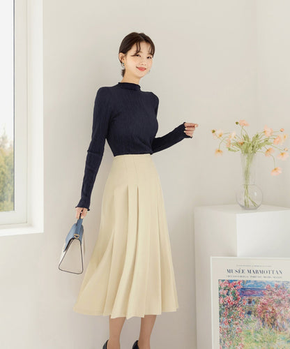 Long Sleeve Crease Wrinkle Top / Korean Style Women Top / Office Look Half Neck Top / Everyday Basic Soft Top