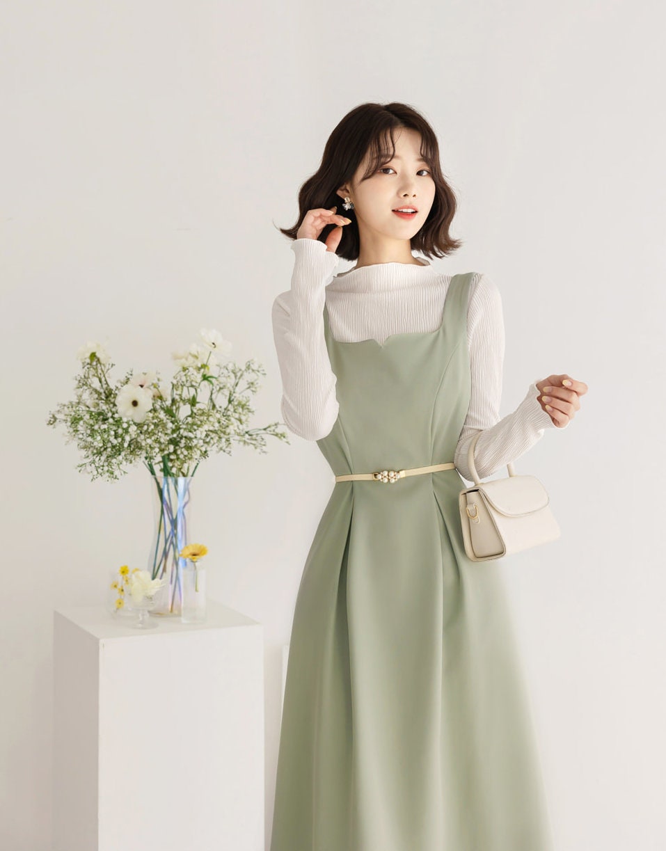 Long Sleeve Crease Wrinkle Top / Korean Style Women Top / Office Look Half Neck Top / Everyday Basic Soft Top