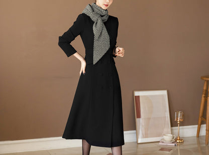 Korean Style Double Breasted Blazer Dress / V Neck Elegant Feminin Long Dress with Belt / Jacket Style Modern Chic Midi Dress