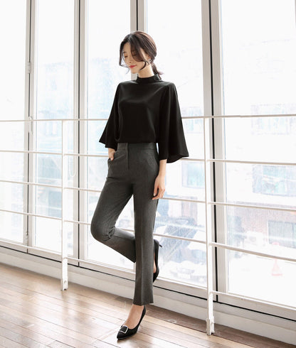 Modern Chic Cape Silhouette Blouse / Korean Style Long Wide Sleeve Office Look Top / Everyday Soft Blouse / Party Top