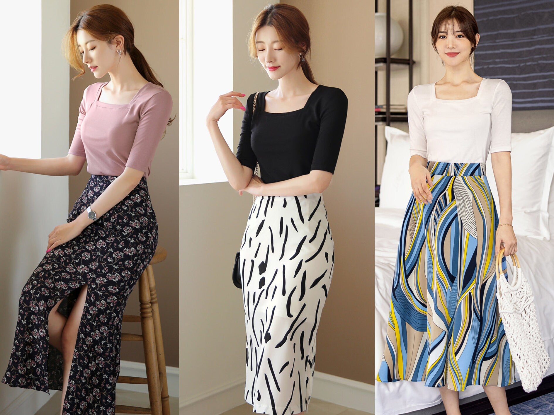 Spring Summer Half Sleeve Square Neck Top / Korean Style Women Clothes / Office Look Basic Top / Everyday Soft Blouse