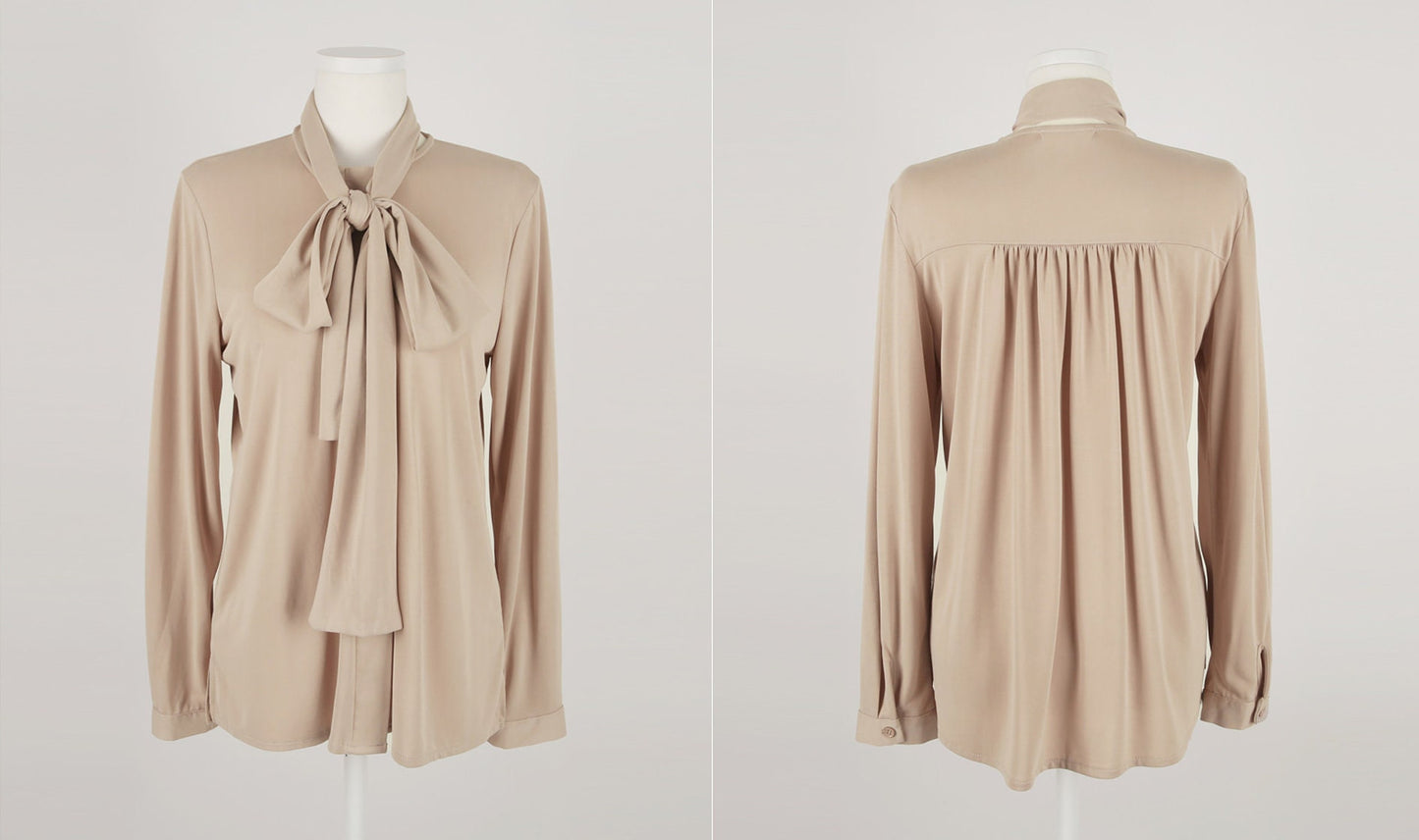 Basic Style Soft Jersey Blouse with Tie / Korean Style Tie Neck Blouse Top / Office Look Top / Everyday Soft Blouse