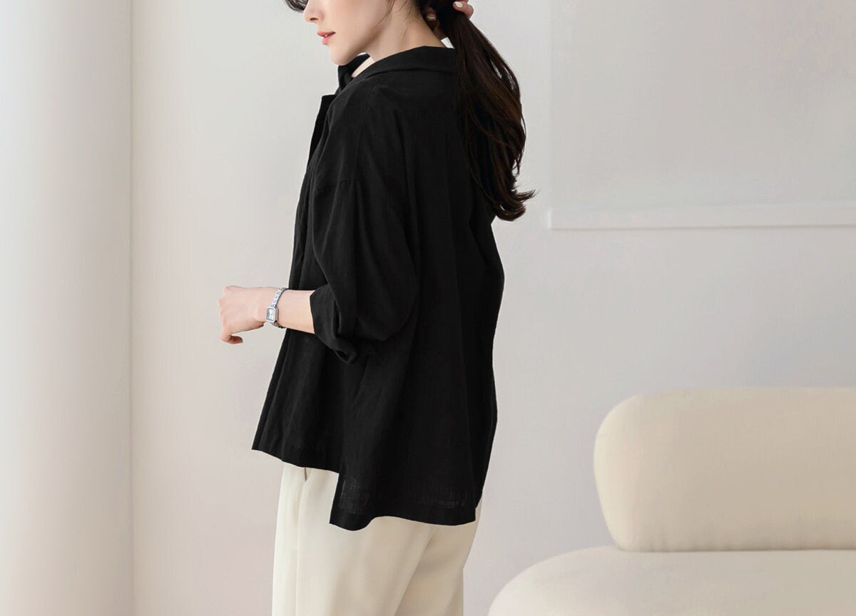 Korean Style Short Jacket Blouse / Spring Summer Top Jacket with Belt / Everyday Soft Jacket