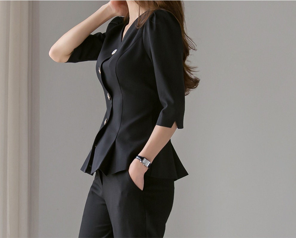 Elegant Unique Peplum Top Jacket / Korean Style Feminin Style V Neck Summer Top Jacket / Front Button Top Jacket / Daily Top Jacket