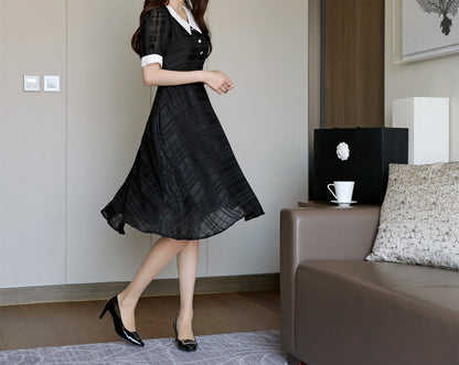 Elegant Feminin Summer Black Dress / Korean Style Short Sleeve Mini Dress / Luxury wear Elegant Black Dress