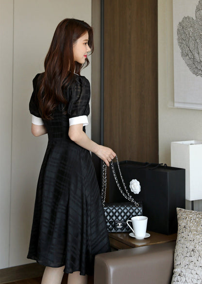 Elegant Feminin Summer Black Dress / Korean Style Short Sleeve Mini Dress / Luxury wear Elegant Black Dress