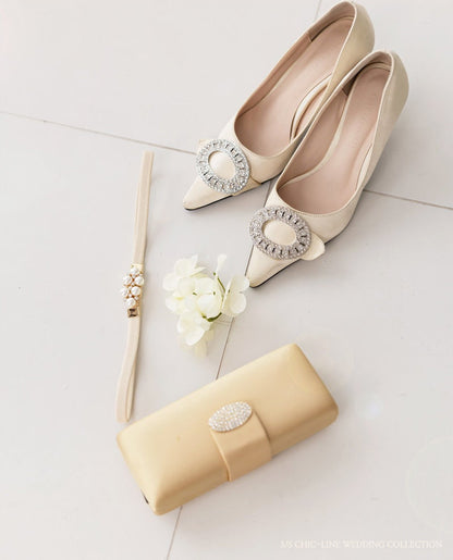 Elegant Feminine Jewel Belt / Korean Style Pearl Beige Elastic Belt / Luxury wear Elegant Belt