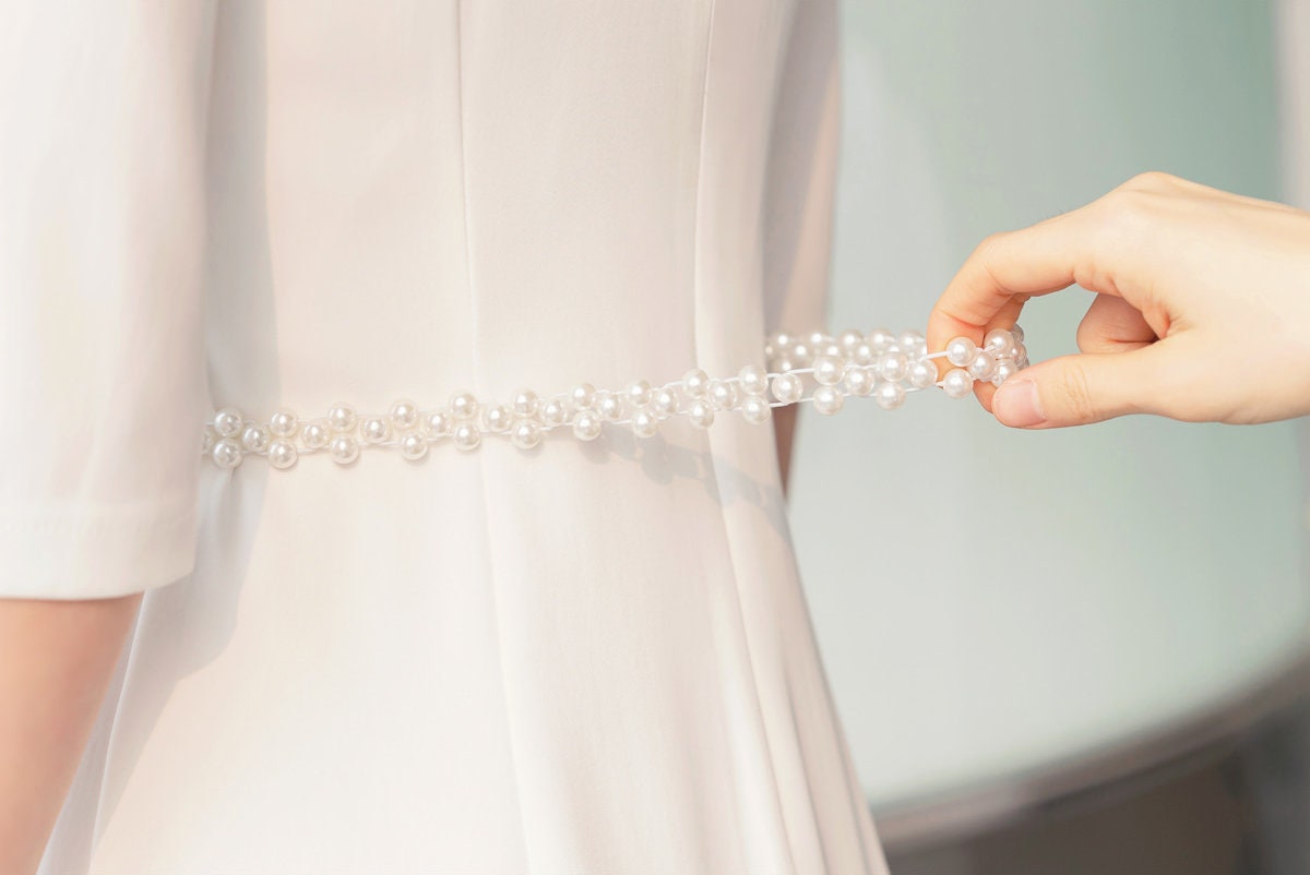 Elegant Feminine Pearl Jewel Belt / Korean Style Pearl Elastic Belt / Luxury wear Elegant Belt