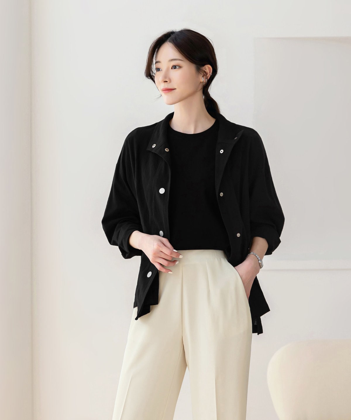 Korean Style Short Jacket Blouse / Spring Summer Top Jacket with Belt / Everyday Soft Jacket