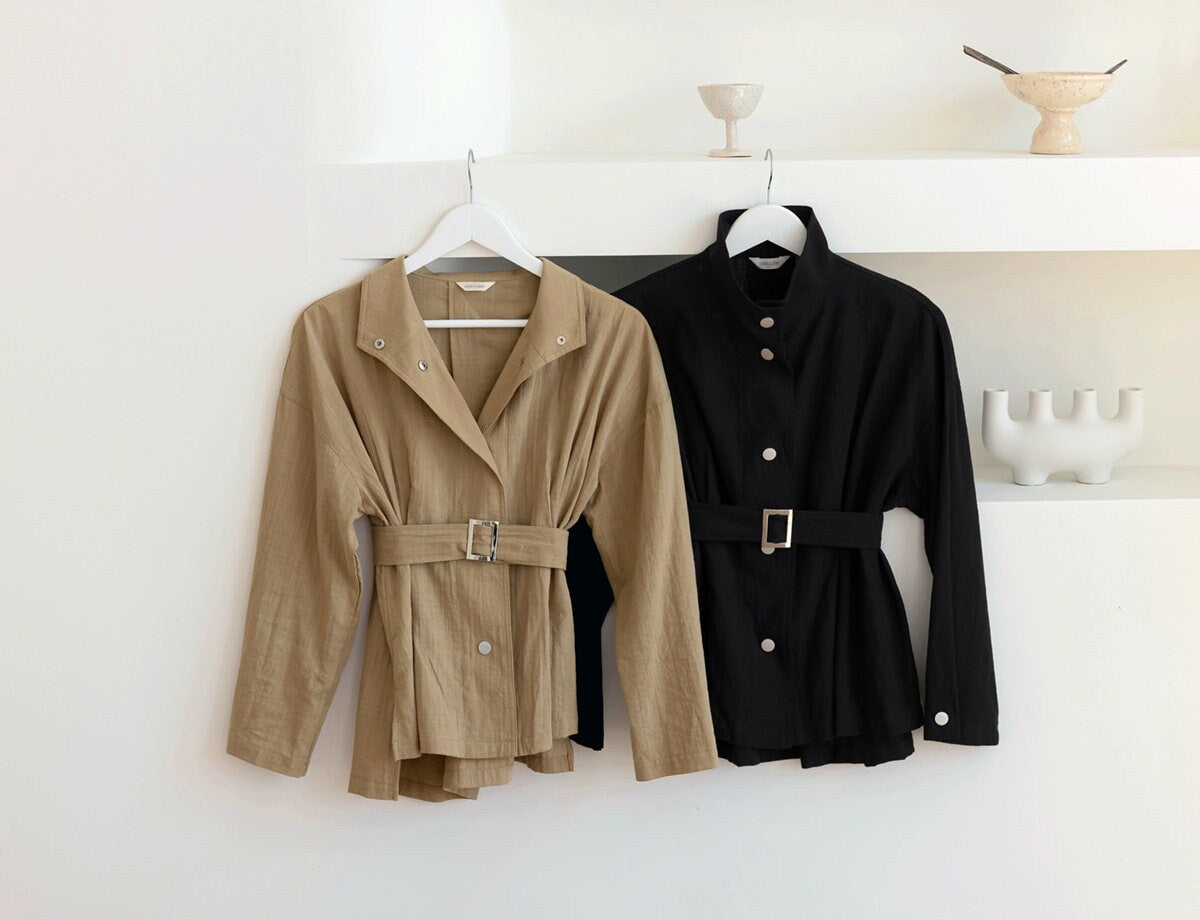 Korean Style Short Jacket Blouse / Spring Summer Top Jacket with Belt / Everyday Soft Jacket