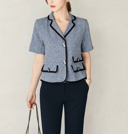 Elegant Tweed Jacket for Summer / Korean Style Classic Tweed Jacket / Short Sleeve Soft Jacket / Luxury wear Elegant Jacket