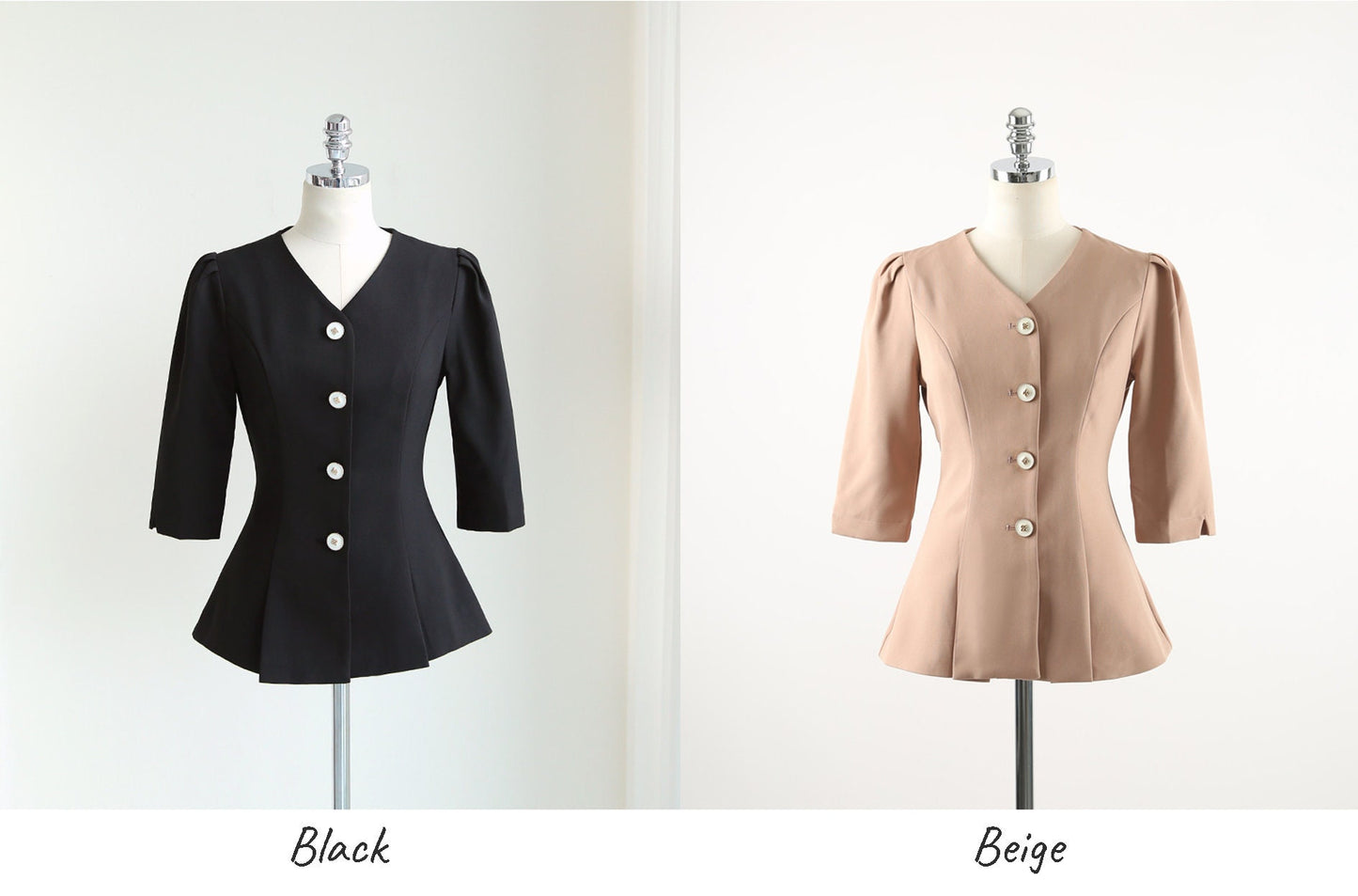 Elegant Unique Peplum Top Jacket / Korean Style Feminin Style V Neck Summer Top Jacket / Front Button Top Jacket / Daily Top Jacket