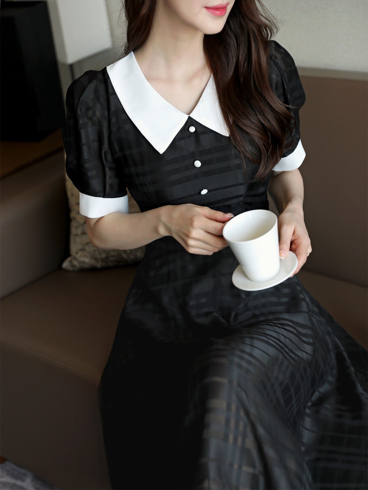 Elegant Feminin Summer Black Dress / Korean Style Short Sleeve Mini Dress / Luxury wear Elegant Black Dress