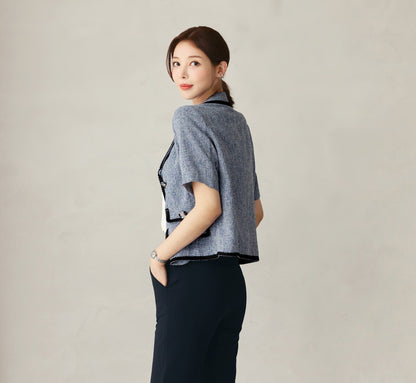 Elegant Tweed Jacket for Summer / Korean Style Classic Tweed Jacket / Short Sleeve Soft Jacket / Luxury wear Elegant Jacket