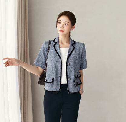 Elegant Tweed Jacket for Summer / Korean Style Classic Tweed Jacket / Short Sleeve Soft Jacket / Luxury wear Elegant Jacket