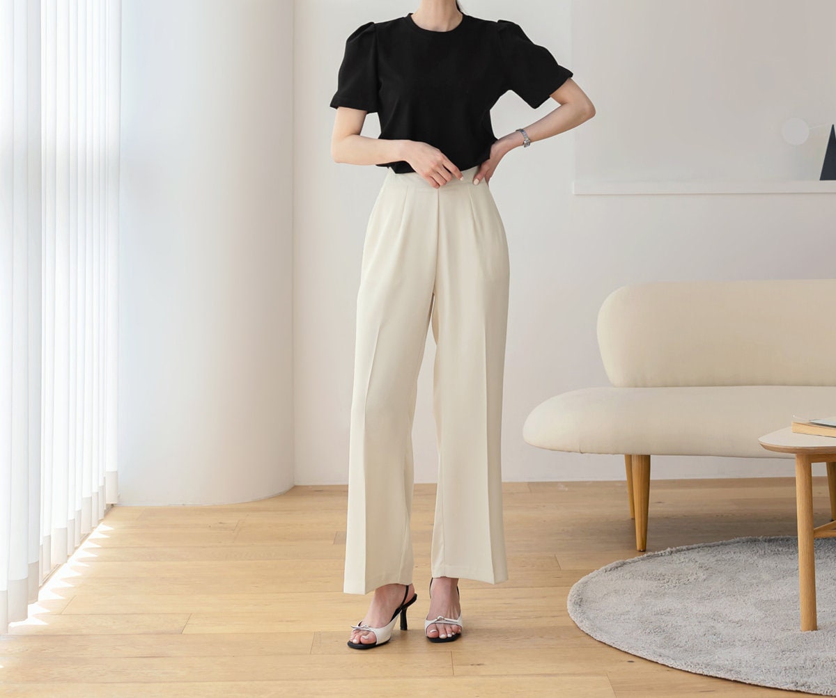 Comfortable Elegant Wide Pants for Women / Korean Style Women Elastic Waistband Pants / Comfortable Casual Office School Pants