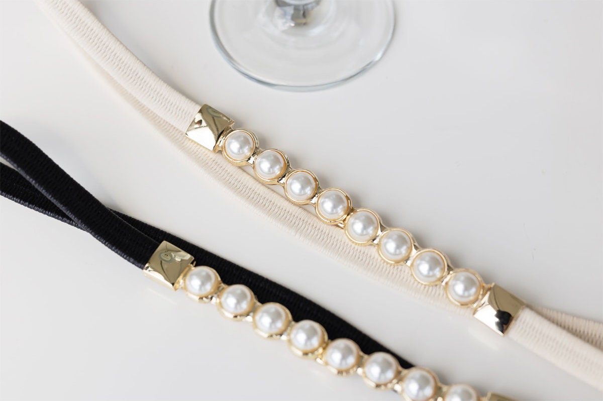 Elegant Feminine Pearl Jewel Belt / Korean Style Pearl Jewel Elastic Belt / Luxury wear Elegant Belt