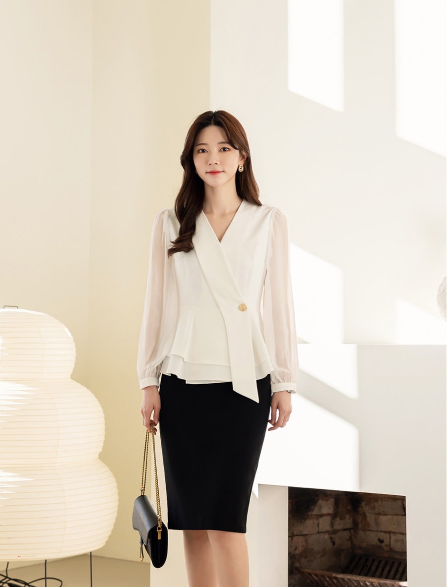 Elegant Unique Chiffon Blouse Top / Korean Style Feminin Style Blouse / Daily Blouse Jacket for Women