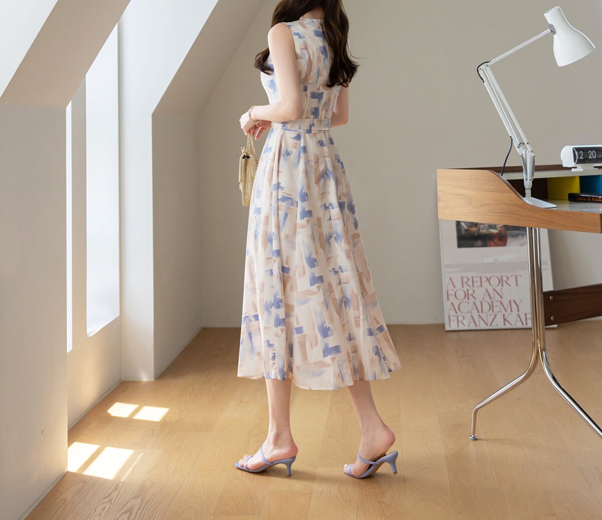 Feminin Sleeveless Flare Dress with Belt / Korean Style Midi Long Dress / Clasic Simple Sleeveless Flare Dress for Women