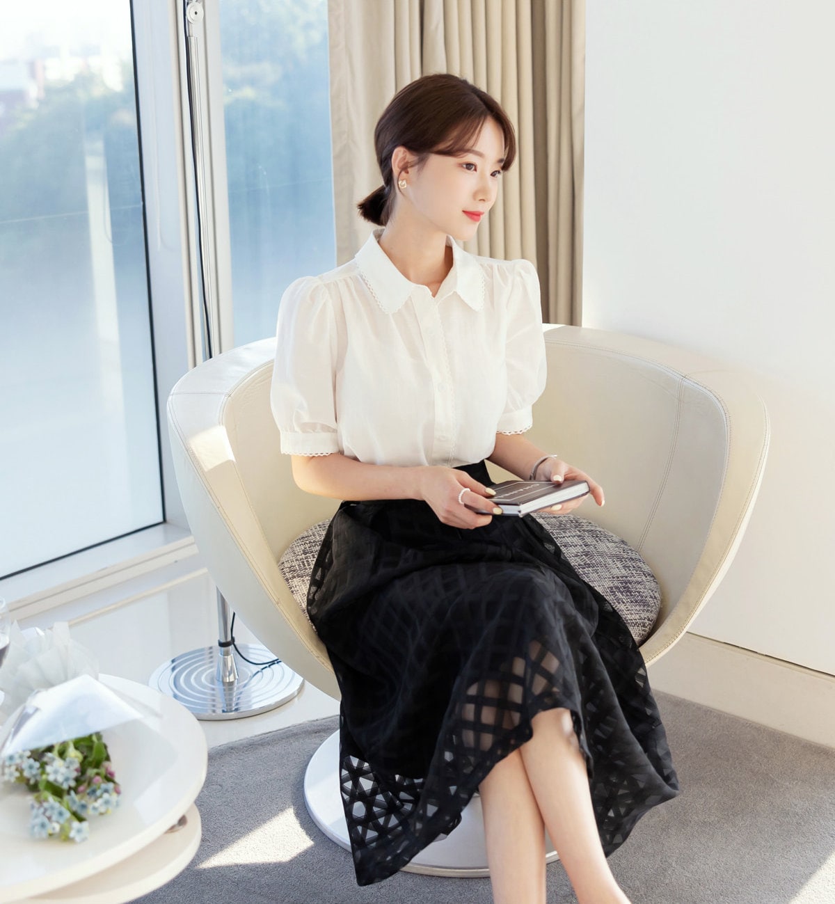 Elegant Feminine See-Through Flare Skirt / Korean Style Party Dress Skirt / Daily Dressy Midi Skirt