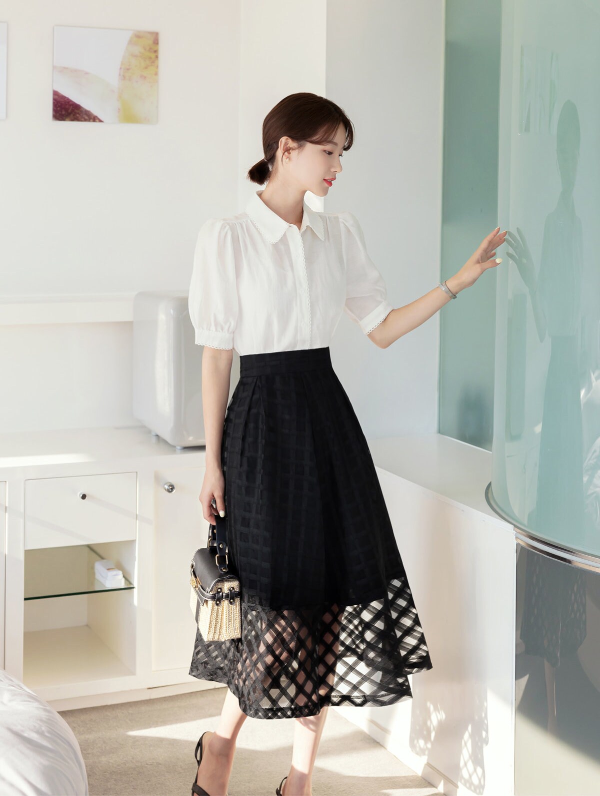 Elegant Feminine See-Through Flare Skirt / Korean Style Party Dress Skirt / Daily Dressy Midi Skirt