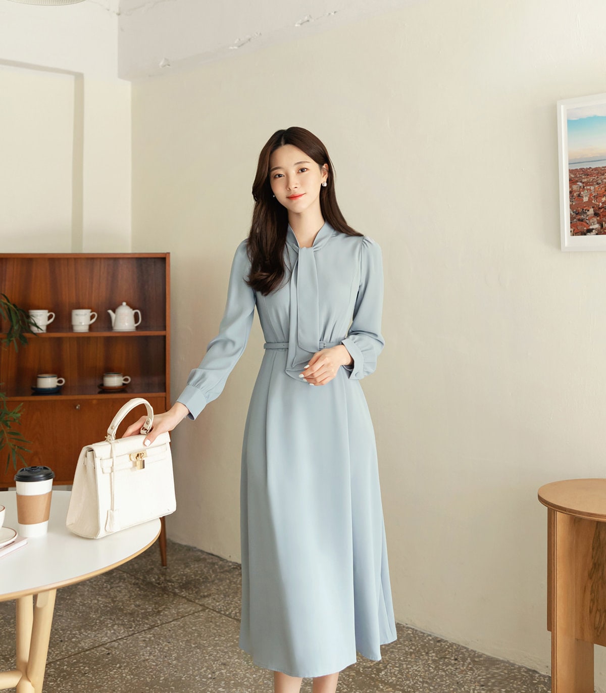 Tie Neck Flare Dress / Korean Style Feminin Flare Midi Dress / Flare Midi Dress / Elegant Feminin Dress