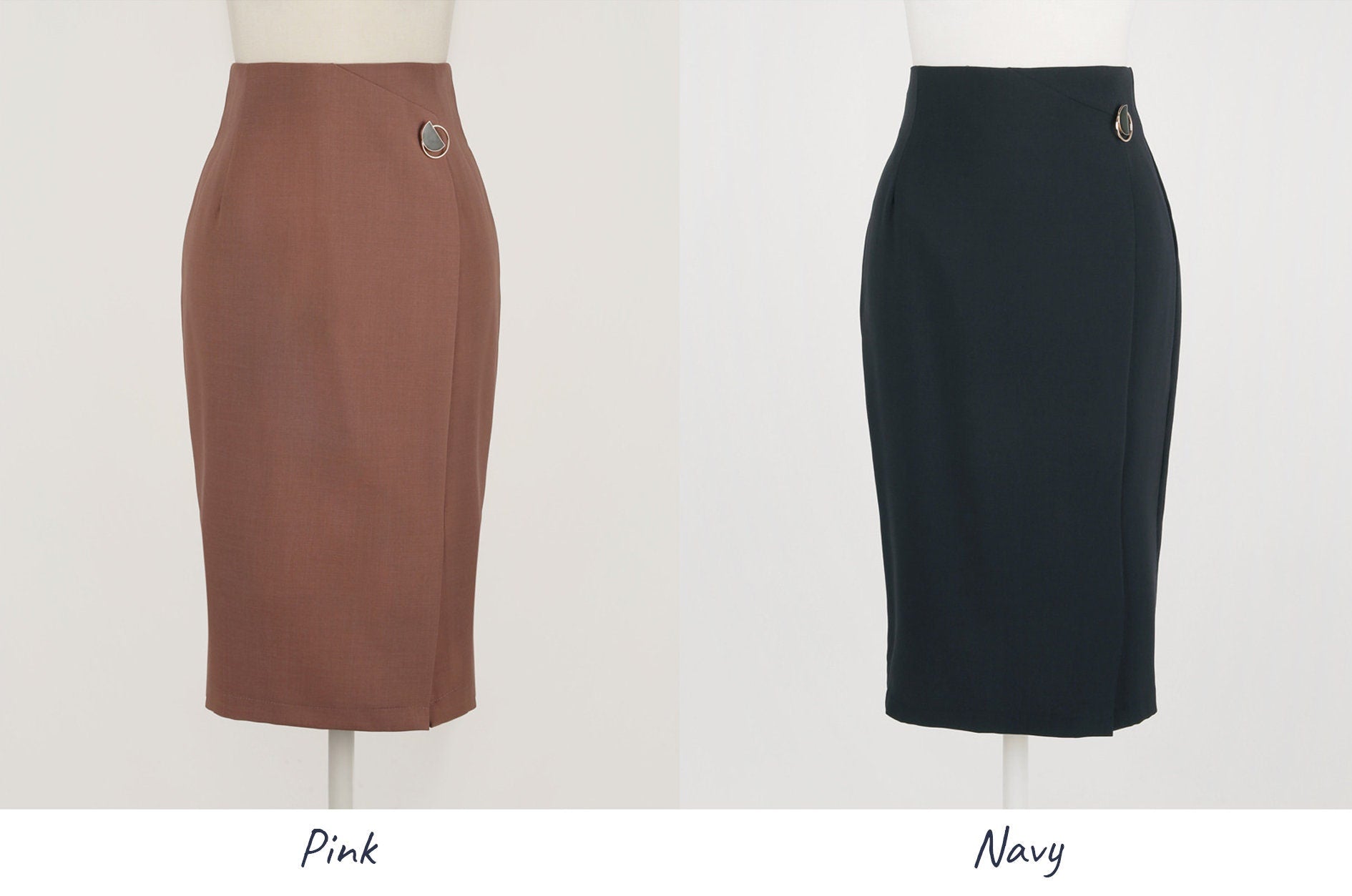 Korean Style Midi Skirt with Brooch / Elegant Feminin Office Look Skirt / Pencil Skirt