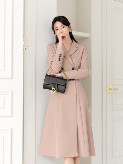 Elegant Feminin Long Dress / Korean Style Double Breasted Blazer Dress / Modern Chic Midi Dress / Jacket Dress