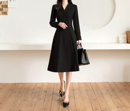 Elegant Feminin Long Dress / Korean Style Double Breasted Blazer Dress / Modern Chic Midi Dress / Jacket Dress