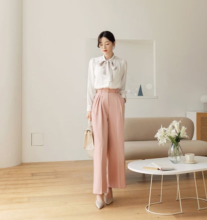 Modern Chic Style Tie Blouse / Korean Style Tie Neck Blouse Top / Office Look Top / Everyday Soft Blouse