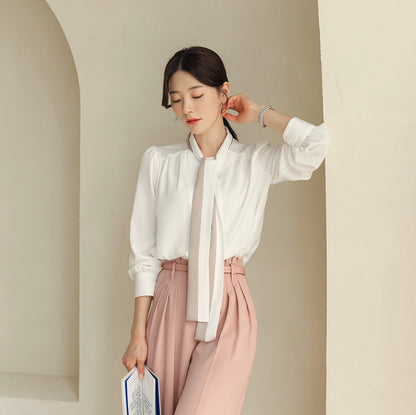 Modern Chic Style Tie Blouse / Korean Style Tie Neck Blouse Top / Office Look Top / Everyday Soft Blouse