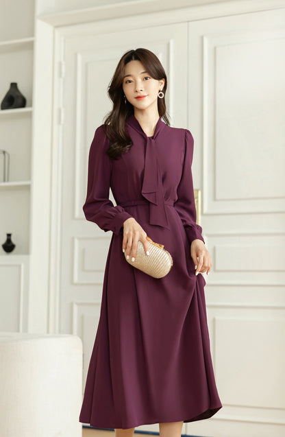 Tie Neck Flare Dress / Korean Style Feminin Flare Midi Dress / Flare Midi Dress / Elegant Feminin Dress