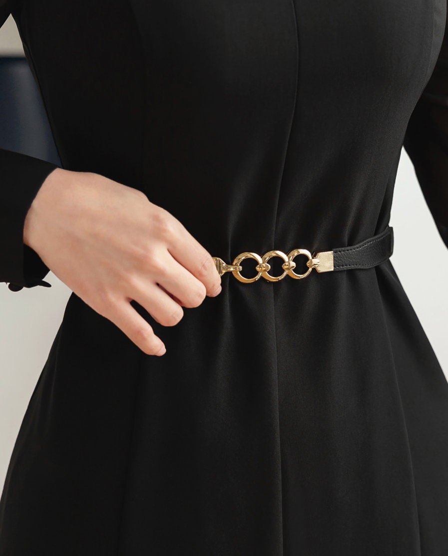 Elegant Feminine Gold Circle Elastic Belt / Korean Style Elastic Belt / Luxury wear Elegant Belt