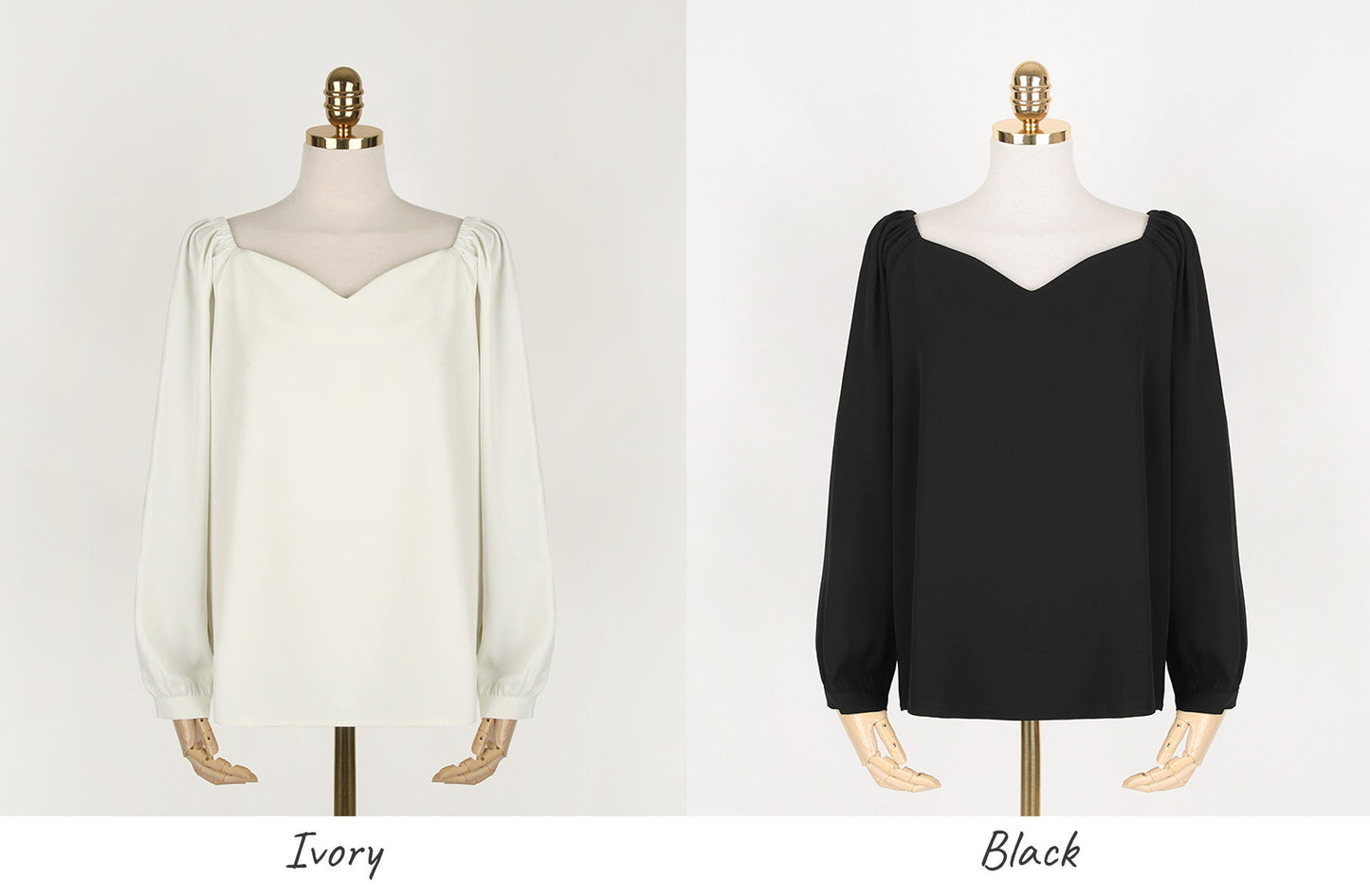 Long Sleeve Heart Neck Blouse / Korean Style Off Shoulder Top / Women Clothes / Office Look Top / Everyday Soft Blouse