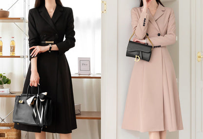 Elegant Feminin Long Dress / Korean Style Double Breasted Blazer Dress / Modern Chic Midi Dress / Jacket Dress