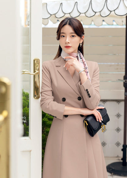 Elegant Feminin Long Dress / Korean Style Double Breasted Blazer Dress / Modern Chic Midi Dress / Jacket Dress